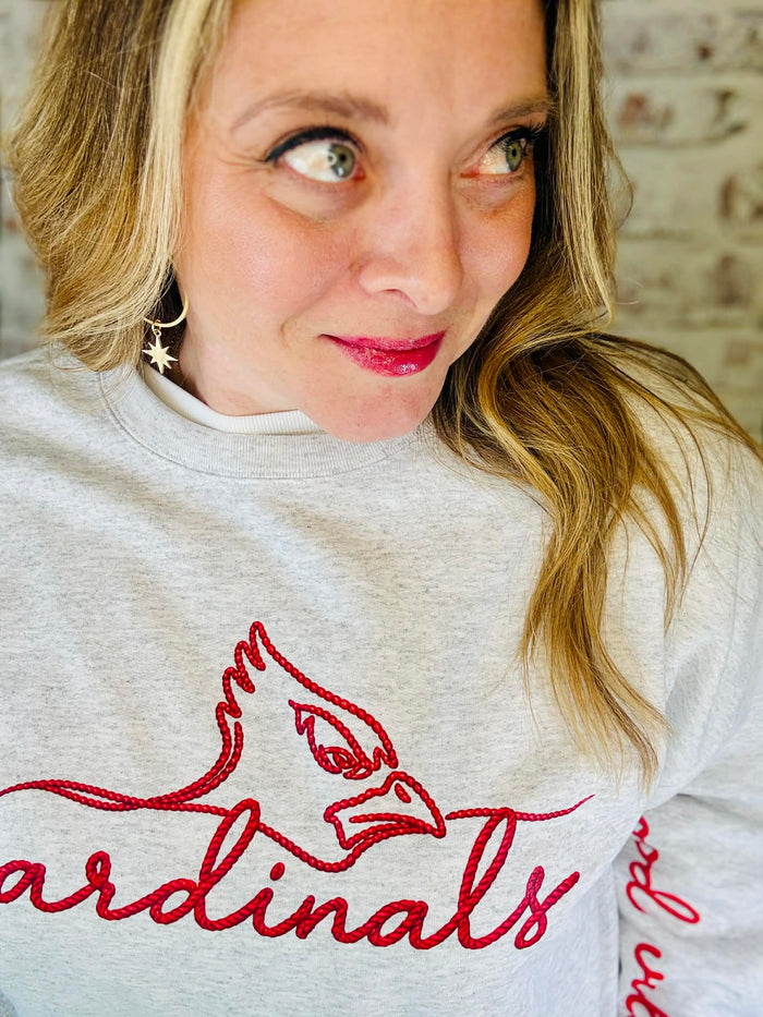 Cardinal Faux Embroidered Crewneck