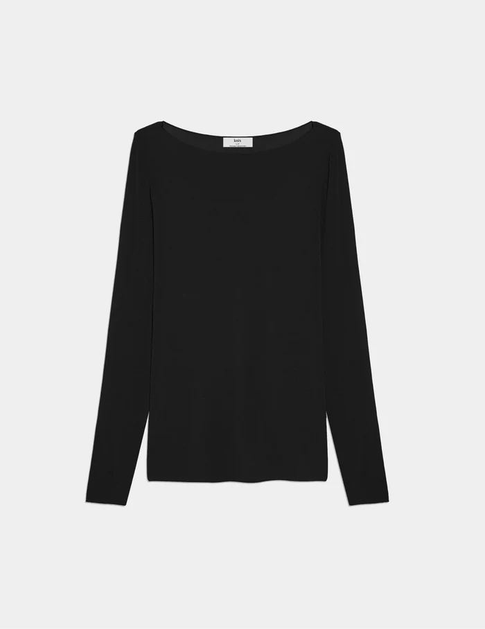 | Cashmere Mist Boatneck Top shown front-facing against a light gray background | Black