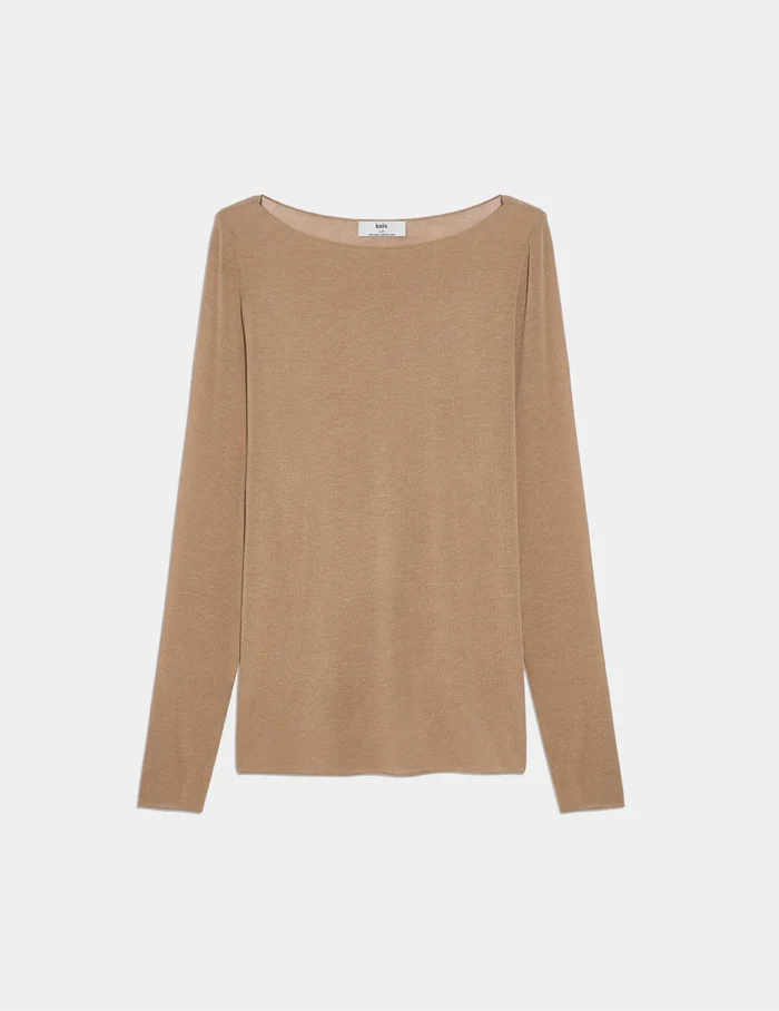 | Cashmere Mist Boatneck Top shown front-facing against a light gray background | Cashew