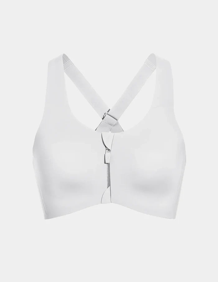 | Front view of model highlighting the coverage and fit | White