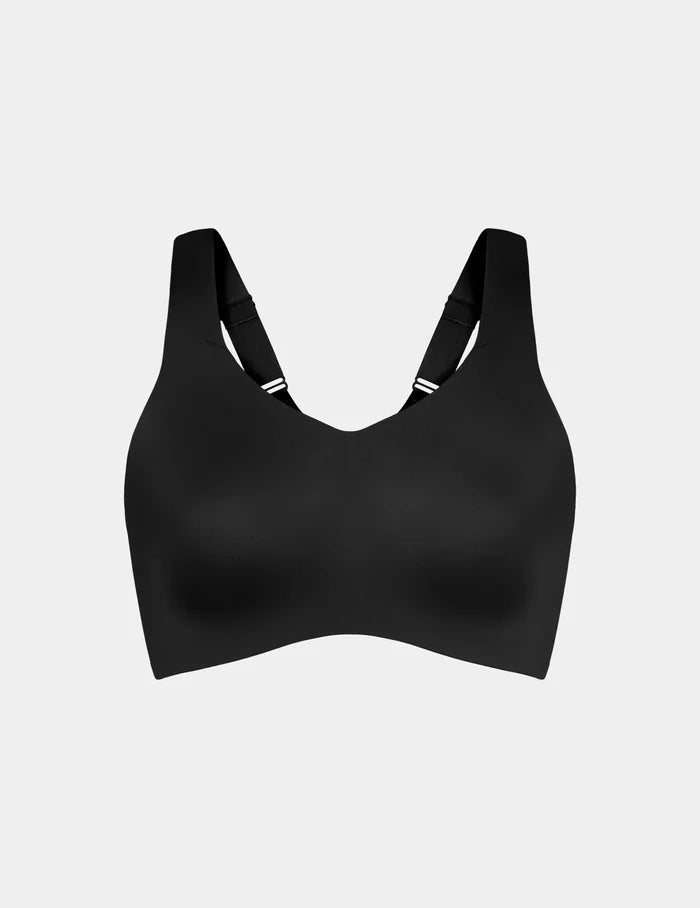 | View of Catalyst Sports Bra shown front-facing against a light gray background | Black