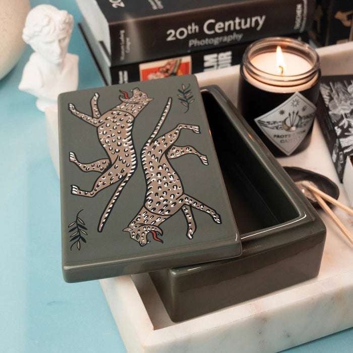 Ceramic Leopard Curio Box