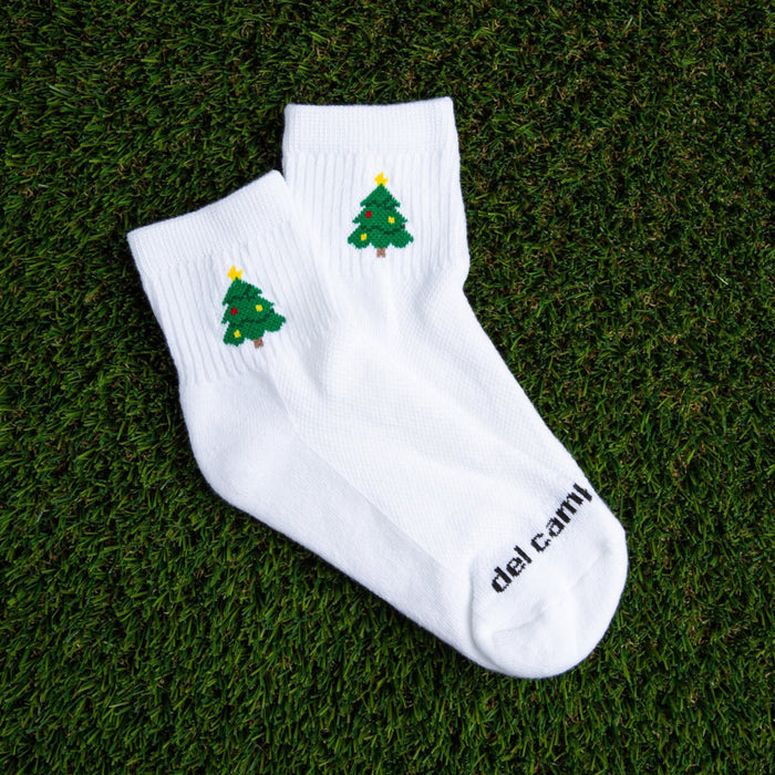 Del Campo Santa Pack golf socks featuring four Christmas designs: Santa Smiley, Rudolph Boys, Christmas Tree, and Christmas Stripe