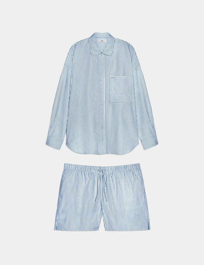| Classic Cotton PJ Set shown front-facing against a light gray background | Blue Stripe