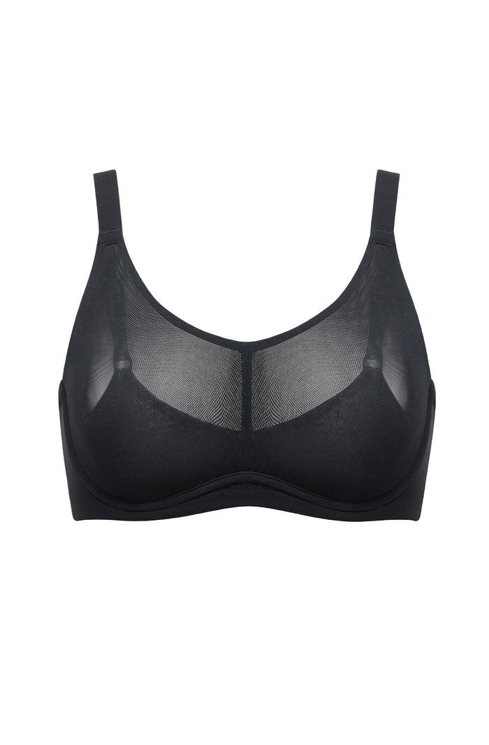 Women's Mesh Monowire Full Coverage Bra - Underwire & Unlined Black