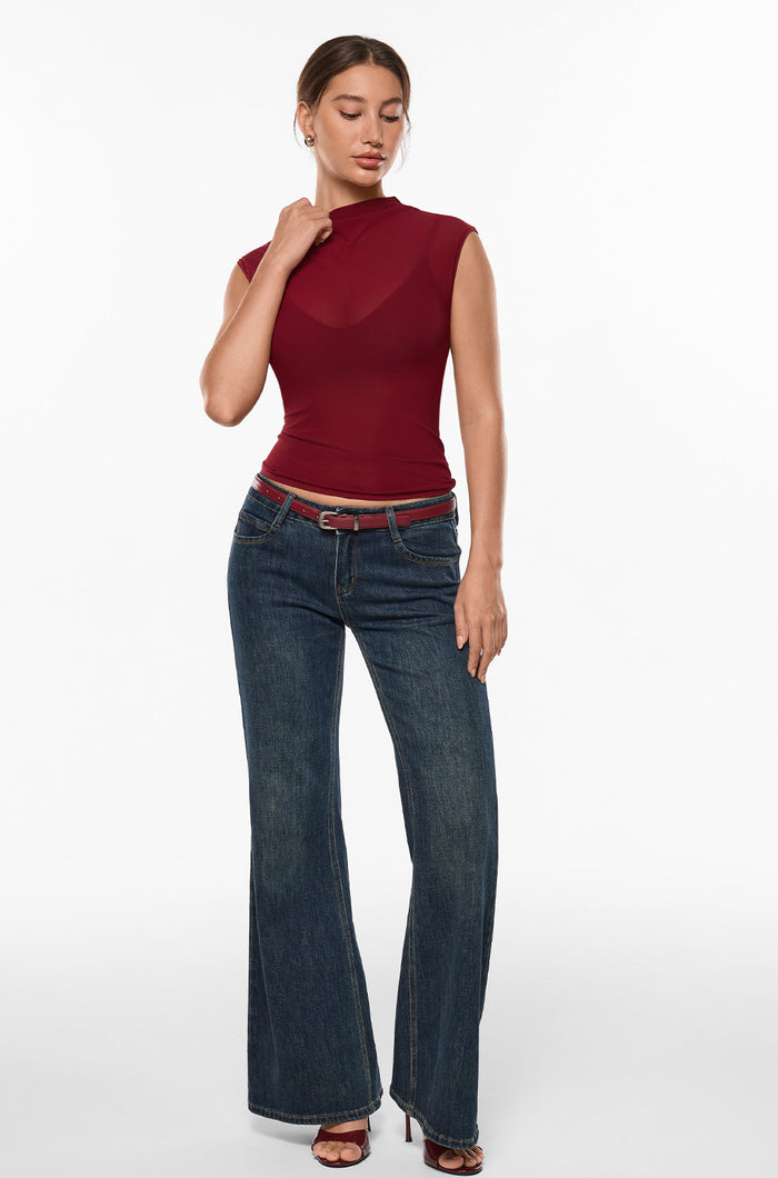 INLYRIC Cosnufy® Sheer Mesh Mock Neck Tank Top Andorra