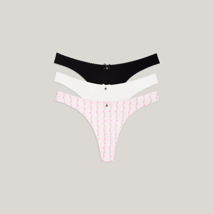 Cotton Kisses Thongs (3-Pack) - Pink Print