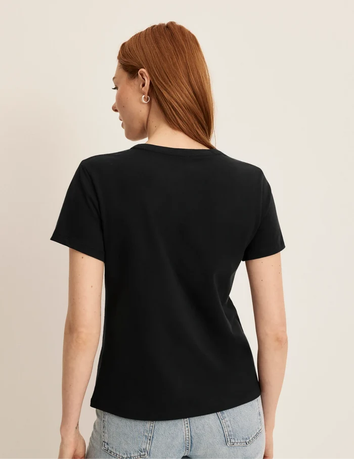 | Back view of model wearing the Cotton Relaxed T-Shirt highlighting the coverage and fit | Black