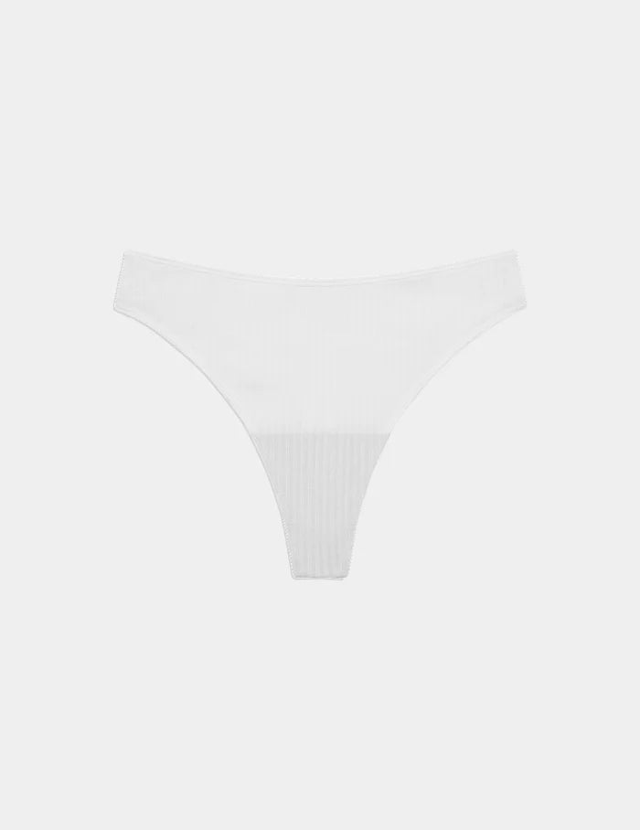 | Front view of model highlighting the coverage and fit | White