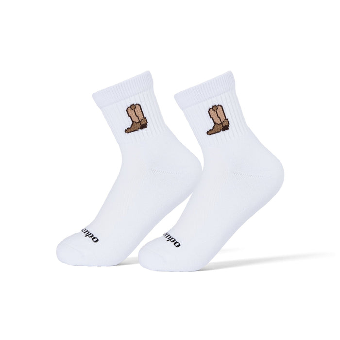 Del Campo Cowboy Boot golf socks worn on a pair of feet