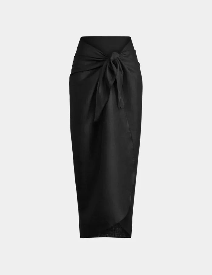 | Crinkle Linen Sarong shown front-facing against a light gray background | Black