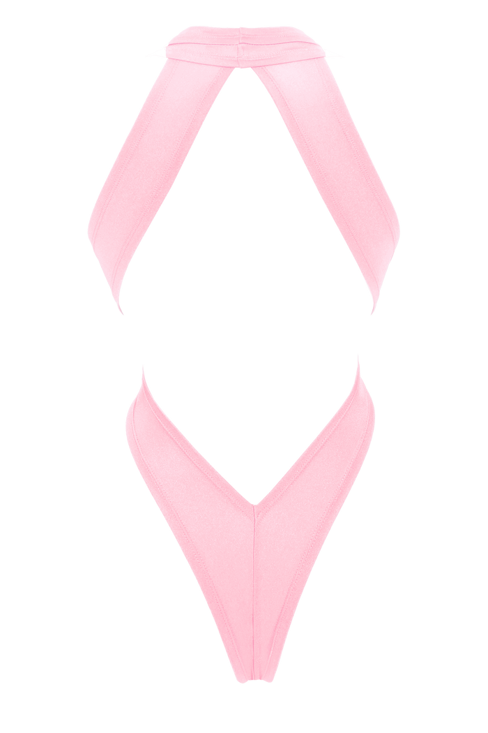 CRISS CROSS Bondage High-Cut Bodysuit / Festival Bodysuit / BABY PINK - EXES LINGERIE