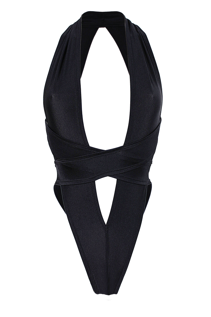 CRISS CROSS Bondage High-Cut Bodysuit / Festival Bodysuit / BLACK