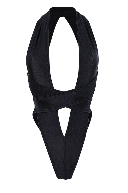 CRISS CROSS Bondage High-Cut Bodysuit / Festival Bodysuit / BLACK
