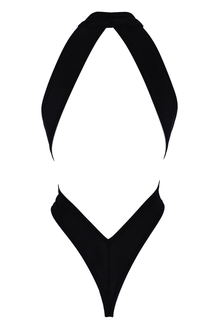 CRISS CROSS Bondage High-Cut Bodysuit / Festival Bodysuit / BLACK
