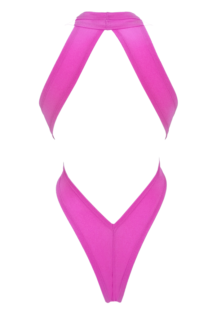 CRISS CROSS Bondage High-Cut Bodysuit / Festival Bodysuit / NEON PINK,BODYSUITS - EXES LINGERIE