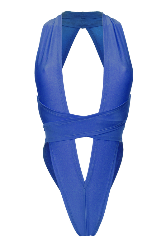 CRISS CROSS Bondage High-Cut Bodysuit / Festival Bodysuit /ROYAL BLUE,BODYSUITS - EXES LINGERIE