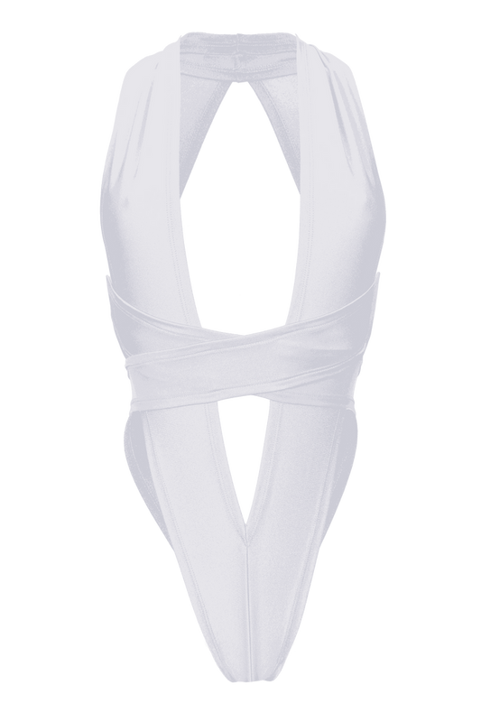 CRISS CROSS Bondage High-Cut Bodysuit / Festival Bodysuit / WHITE
