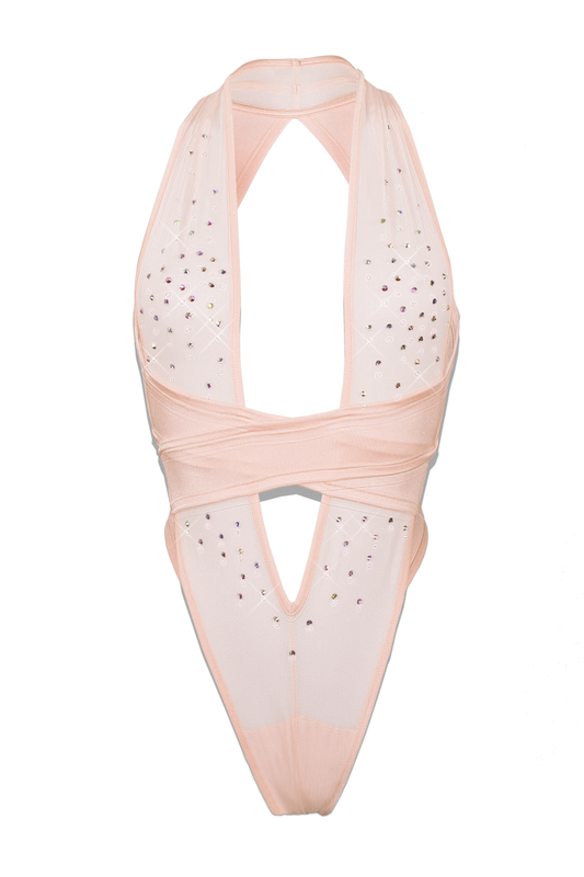 CRISS CROSS Mesh Crystals Bodysuit / Sexy lingerie / FLESH - EXES LINGERIE