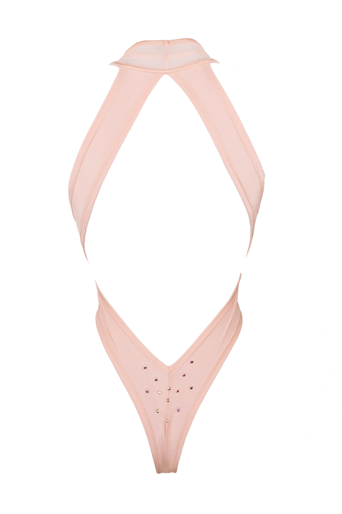 CRISS CROSS Mesh Crystals Bodysuit / Sexy lingerie / FLESH - EXES LINGERIE