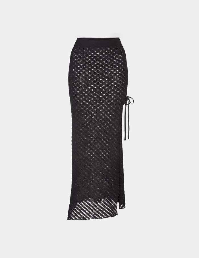| Crochet-Knit Beach Skirt shown front-facing against a light gray background | Black