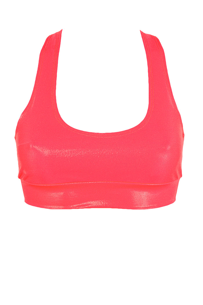 Crop Top Holographic Bras / TOP JUNE / NEON CORAL HOLOGRAM,TOPS - EXES LINGERIE