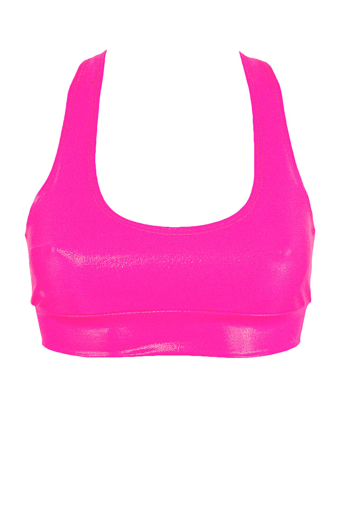 Crop Top Holographic Bras / TOP JUNE / NEON PINK HOLOGRAM,TOPS - EXES LINGERIE
