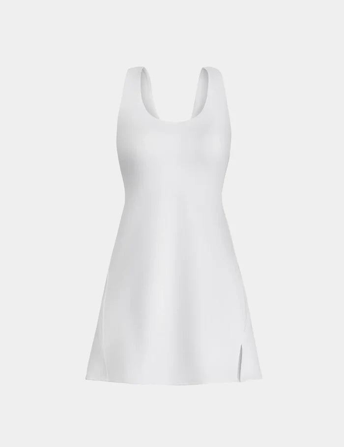 | Front view of model highlighting the coverage and fit | White