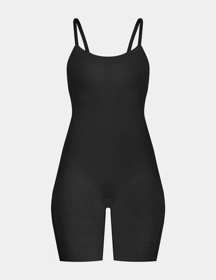 | Customizable Shaper Mid-Thigh Bodysuit shown front-facing against a light gray background | Black