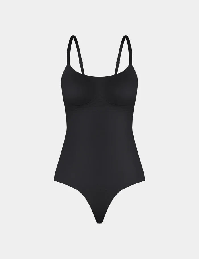 | Customizable Shaper Thong Bodysuit shown front-facing against a light gray background | Black