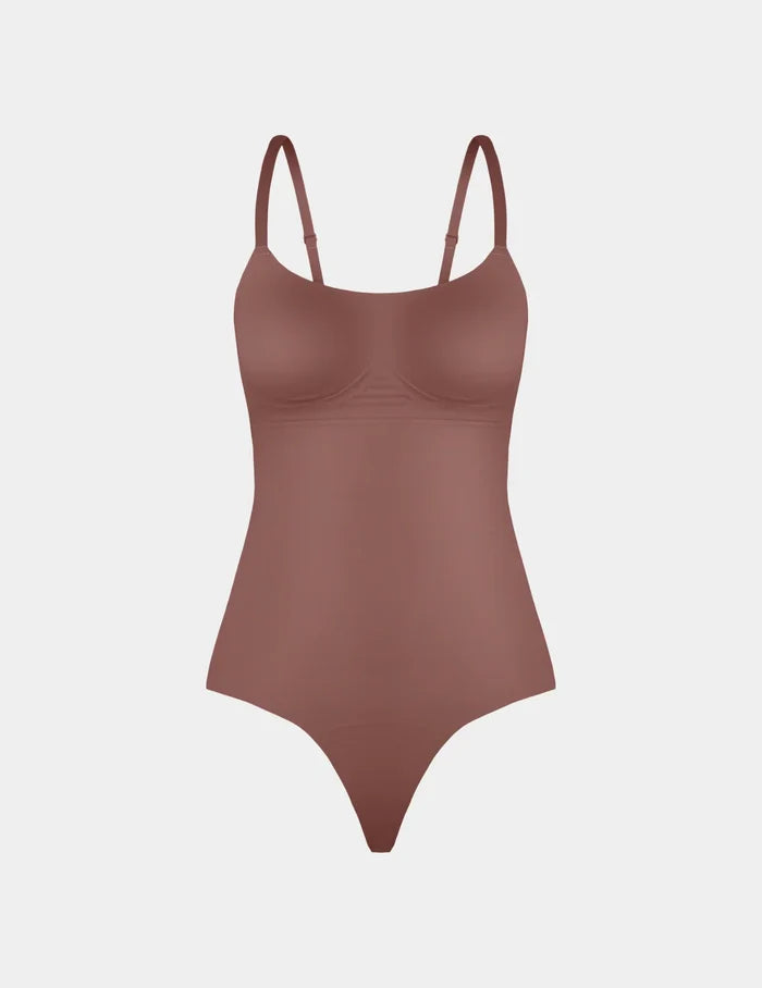 | Customizable Shaper Thong Bodysuit shown front-facing against a light gray background | Sola