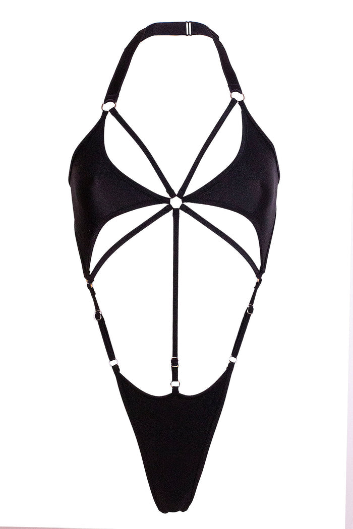 Cut-out Harness Bodysuit / Strappy Rave Bodysuit / ÉTOILE BLACK,BODYSUITS - EXES LINGERIE