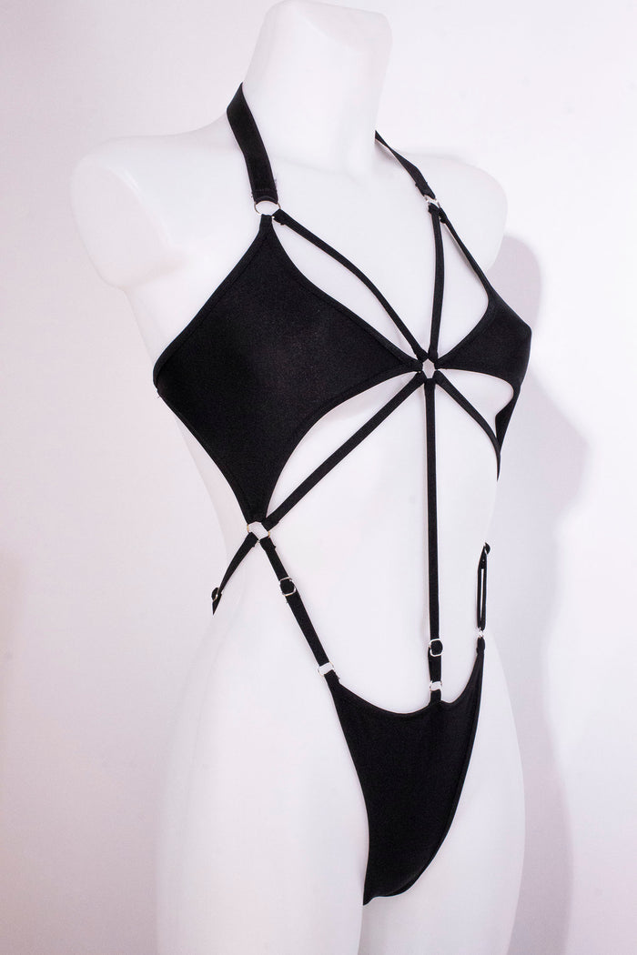 Cut-out Harness Bodysuit / Strappy Rave Bodysuit / ÉTOILE BLACK,BODYSUITS - EXES LINGERIE