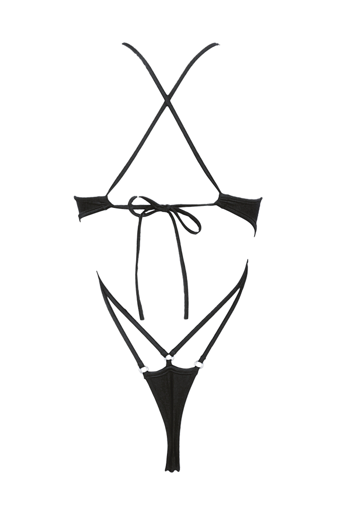 Cut-out Harness Bodysuit / Strappy Rave Bodysuit / FEVER BLACK - EXES LINGERIE