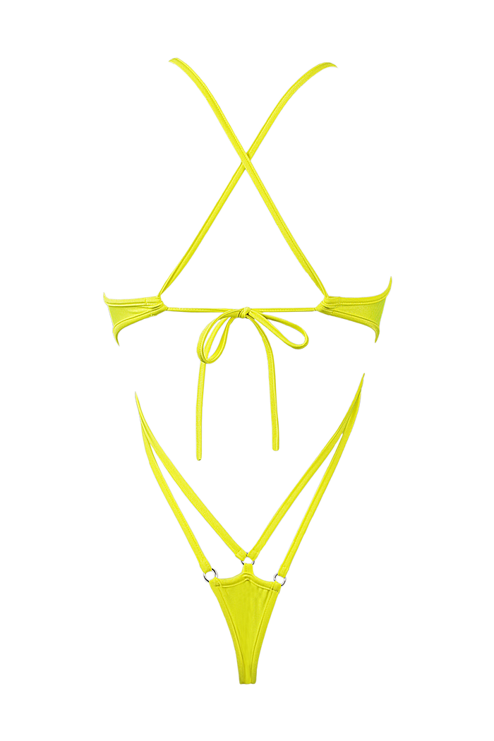 Cut-out Harness Bodysuit / Strappy Rave Swimsuit / FEVER NEON YELLOW - EXES LINGERIE