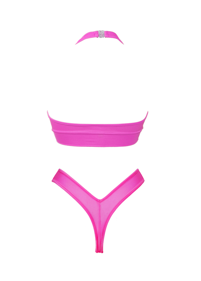 Cut-out TOP NINA + LULY THONG 2 pcs SET / NEON PINK - EXES LINGERIE