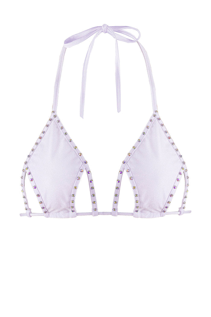 Cut-out Triangle Bikini Top with Rhinestones / Cut-Out Crystals WHITE,TOPS - EXES LINGERIE