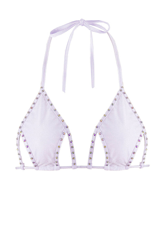 Cut-out Triangle Bikini Top with Rhinestones / Cut-Out Crystals WHITE,TOPS - EXES LINGERIE