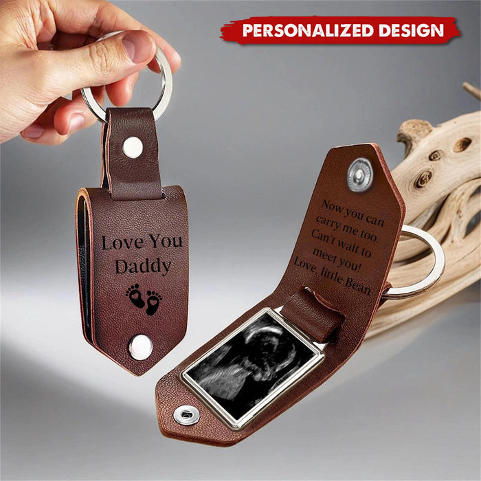 Daddy Carry Me New Born Keepsake - Personalized Leather Upload Photo Keychain