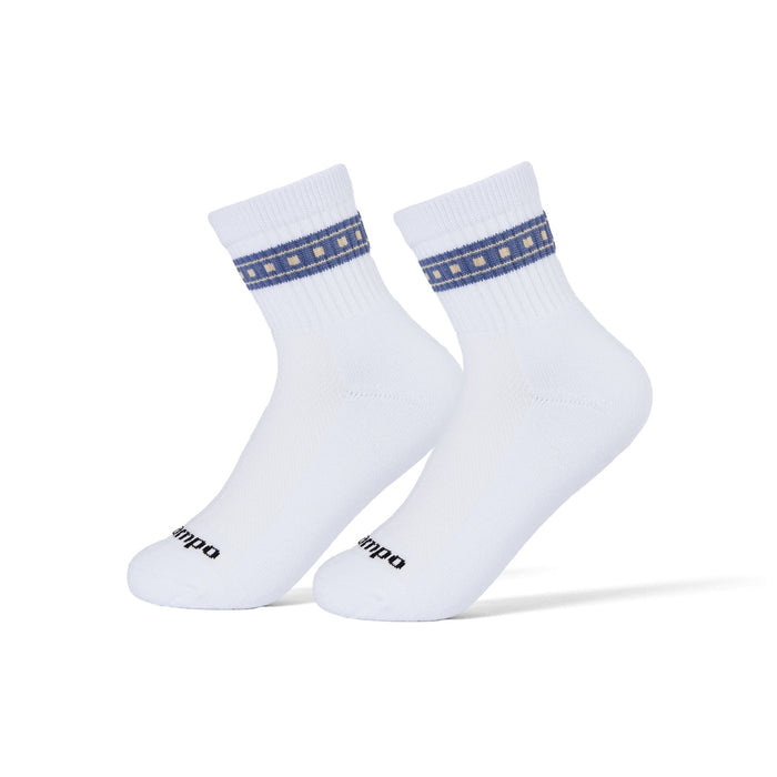 Del Campo Denim Square Stripes golf socks worn on a pair of feet