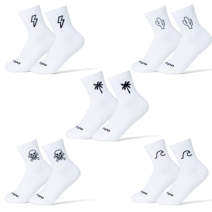 Del Campo Design Pack golf socks featuring all five signature designs: palm, crossbones, bolt, cactus, and wavey
