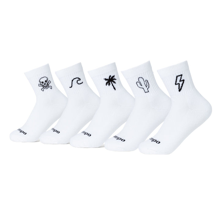 Del Campo Design Pack golf socks featuring all five signature designs: palm, crossbones, bolt, cactus, and wavey