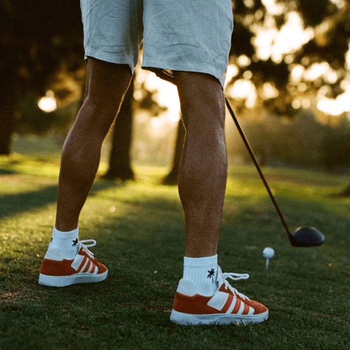 Del Campo Design Pack golf socks featuring all five signature designs: palm, crossbones, bolt, cactus, and wavey