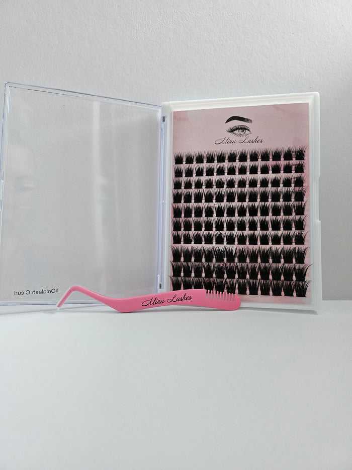 DIY Lash Extension Kit – Large Cluster Tray + Tweezer 4 Styles  10 12 14mm