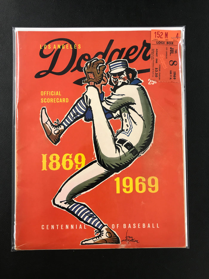 Dodgers vs. Braves 1969 Program with 7-8-69 Game Ticket Hank Aaron