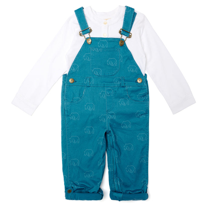 Dotty Dungarees | Bear Print Dungarees | Blue