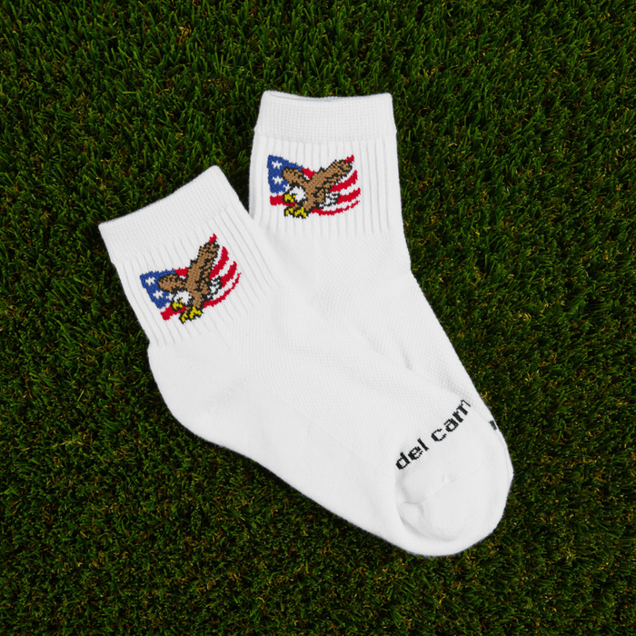 Del Campo Freedom Design Pack golf socks featuring four patriotic red, white, and blue designs