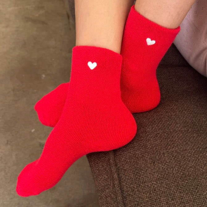 Embroidered Cloud Socks: Red + Heart