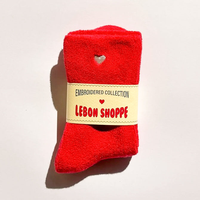 Embroidered Cloud Socks: Red + Heart
