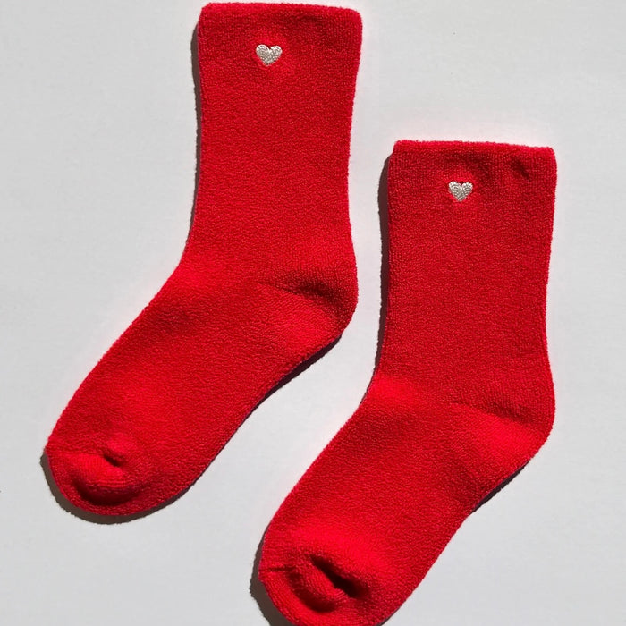 Embroidered Cloud Socks: Red + Heart